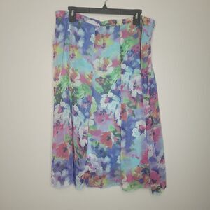 Vintage y2k bright watercolor floral cute modest knee length skirt size xl